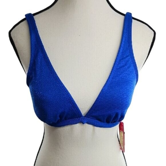 Xhilaration Bikini Top Blue Plunging Neckline Adjustable Straps Womens Size M - Picture 1 of 7